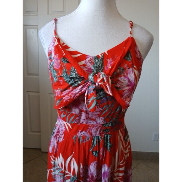 Miss Me Womens Maxi Dress Small Red Tropical Sleeveless V-Neck Hawaii Beachy - Picture 3 of 16